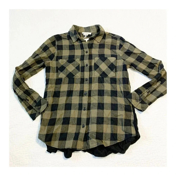 Beach Lunch Lounge Tops - BeachLunchLounge Tammy Plaid Peplum Blouse Olive